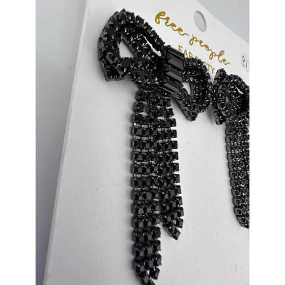 Free People Ear Party Bow Earrings Black Beaded Statement Jewelry - Picture 3 of 7